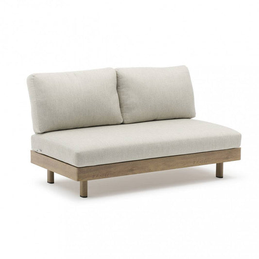 Divano modulare con struttura in legno effetto legno, rivestimento in tessuto beige chiaro, design minimalista, ideale per salotto moderno - SKU: AT804304-MRNE