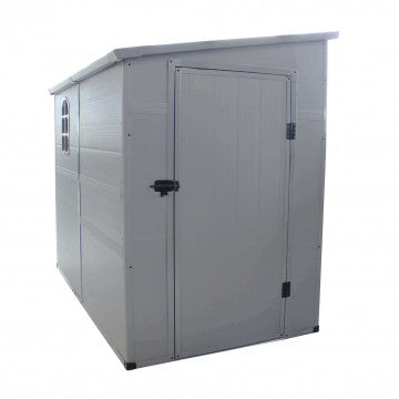 Casetta in plastica 143x247x194 cm con finestra, colore grigio chiaro