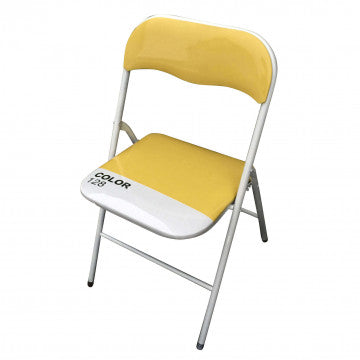 Sedia pieghevole con seduta imbottita in PVC e struttura in acciaio