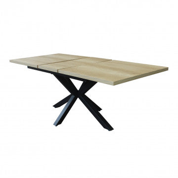 Tavolo allungabile piano melamina con venature struttura metallo nero 160/200x90