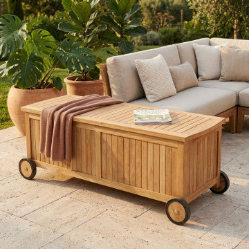 Box contenitore in teak massiccio 155x55x63 cm colore marrone chiaro