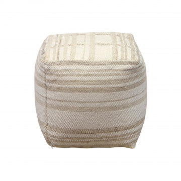Pouf quadrato in cotone e lana avorio, 40x40x40 cm