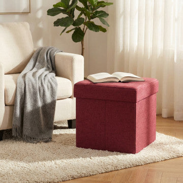 Pouf contenitore quadrato in tessuto bordeaux 38x38x40 cm