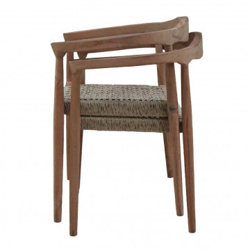 Poltrona in teak con seduta intreccio 2x2, 59x54x78 cm