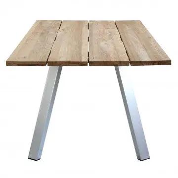 Table Nevis 200 x 100 avec structure en aluminium brossé et plateau en teck recyclé
