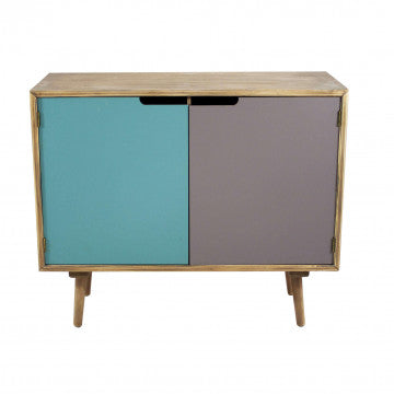 Mobiletto due ante struttura MDF gambe pino top naturale 80x35,5x66,8 cm