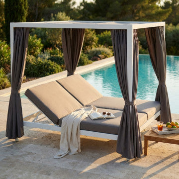 Gazebo letto struttura in alluminio, tettuccio apribile, cuscini imbottiti
