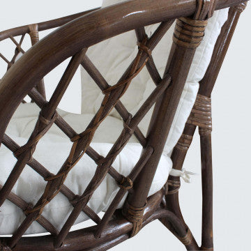 Salotto in fibra naturale wicker con cuscini cotone, marrone, 113x69 cm