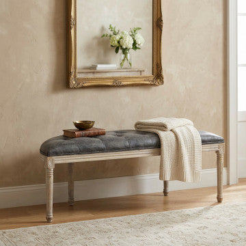 Panca in legno con rivestimento ecopelle vintage, 125x45x48 cm