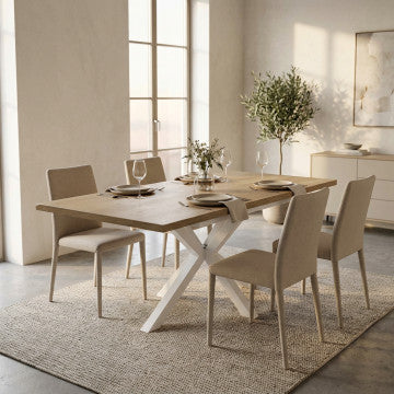 Tavolo allungabile piano melamina con venature, struttura metallo, 160/200x90 cm