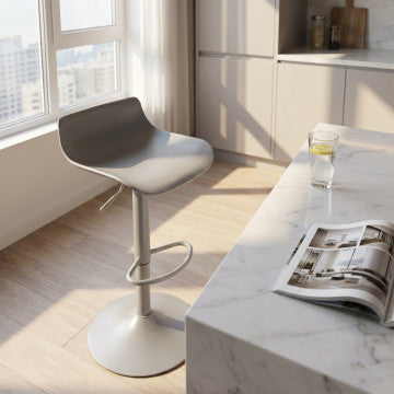 Sgabello in polipropilene grigio con base metallica, altezza regolabile