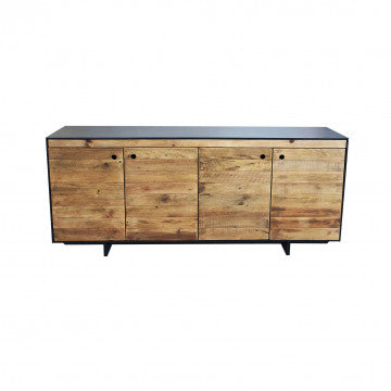 Mobile 4 ante in legno pino riciclato naturale e nero 180x48x76 cm