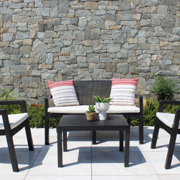 Salotto 2 posti in polipropilene con cuscini, dimensioni divano 122,5x63x75 cm