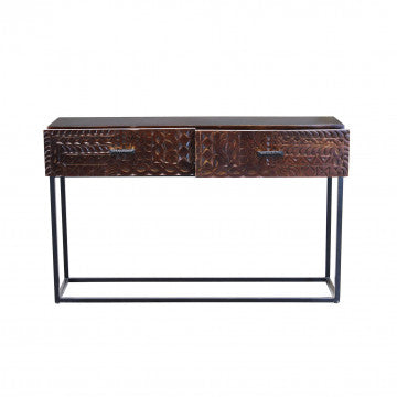 Consolle in legno di mango con decoro wengé e struttura in ferro