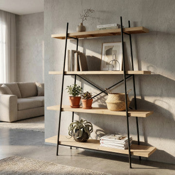 Mobile ferro e legno con 4 ripiani 145x44x176 cm, peso 14,9 kg