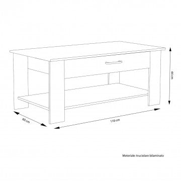 Tavolino salotto in truciolare bilaminato rovere grigio 110x60x44cm