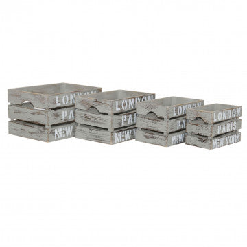 Set 4 cassette legno paulonia grigio decorate dimensioni progressive