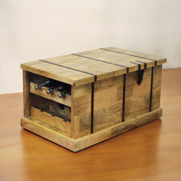 Tavolino in legno di mango con porta bottiglie, 100x60x50 cm
