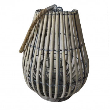 Lanterna in vimini grigio e vetro, diametro 35 cm, altezza 43 cm