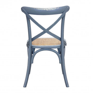 Sedia in legno grigia con struttura cross, dimensioni 46x42x87 cm