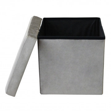 Pouf contenitore quadrato in velluto tortora 38x38x38 cm
