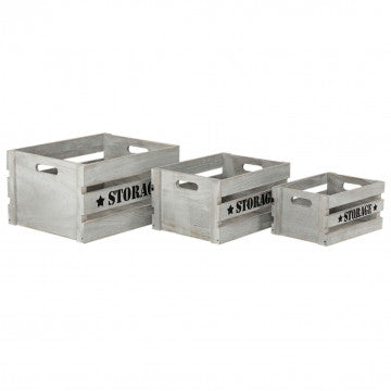 Set di 3 cassette in legno di paulonia grigie decorate diverse dimensioni
