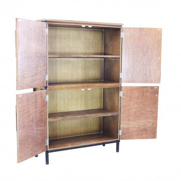Mobile in legno naturale 4 ante con gambe metallo nero 100x40x160 cm