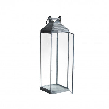 Lanterna piccola in metallo e vetro grigio 11x11x36,5 cm