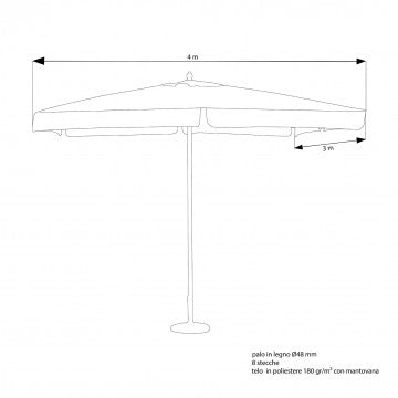 Ombrellone rettangolare 3x4 m telo poliestere 180 gr 8 stecche