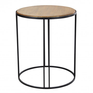 Tavolino in ferro e legno, piano quadrato 56x56 cm, altezza 66,5 cm