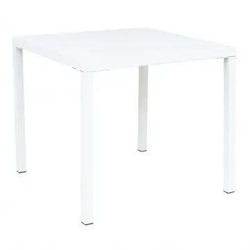 Tavolo Manchester impilabile 80 X 80 in acciaio verniciato a polvere colore bianco, ideale per giardini e terrazze.