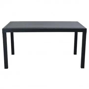 Vista frontale del Tavolo Rettangolare Houston nero in plastica stile wicker, perfetto per giardini e terrazze.