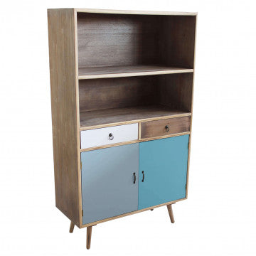 Mobiletto MDF e legno pino con 2 ripiani, 2 ante e 2 cassetti - 80x35x140 cm