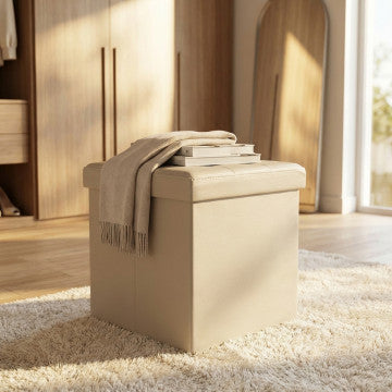Pouf contenitore quadrato in ecopelle naturale 38x38x38 cm