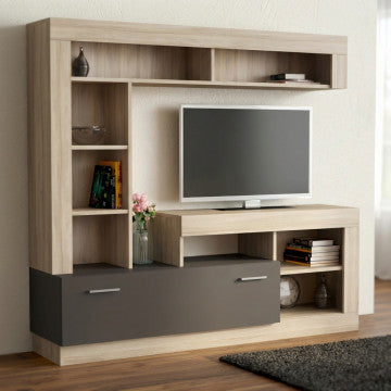 Parete Soggiorno Leonard Olmo Grigio 170x42x170h cm