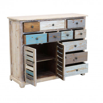 Mobile in legno colorato con 10 cassetti e 2 ante, 108x38x89 cm