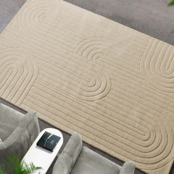 Tappeto in lana e cotone avorio 120x180 cm con motivi decorativi