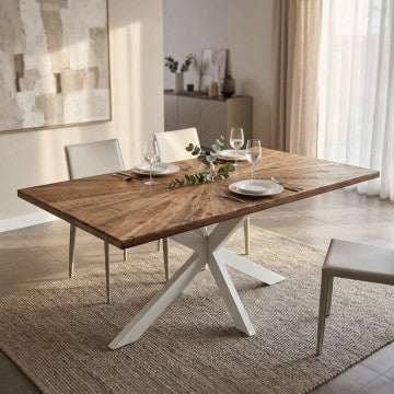 Tavolo in acacia e metallo bianco 180x90 cm altezza 77