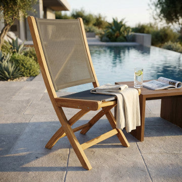 Sedia pieghevole in teak e textilene, dimensioni 48x55x89 cm