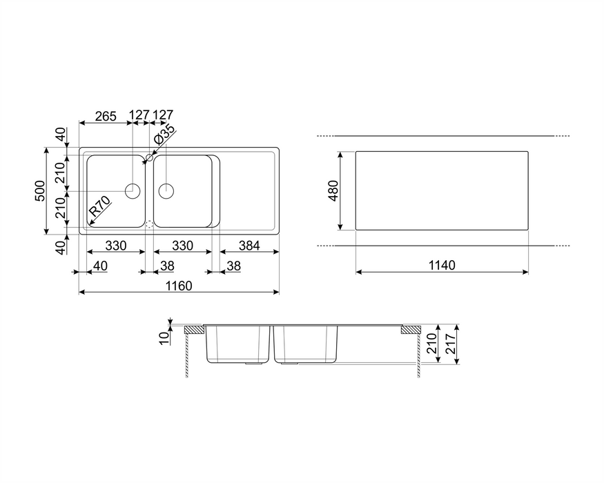 Lavello Reversibile Due Vasche Cemento SMEG LZ116CT