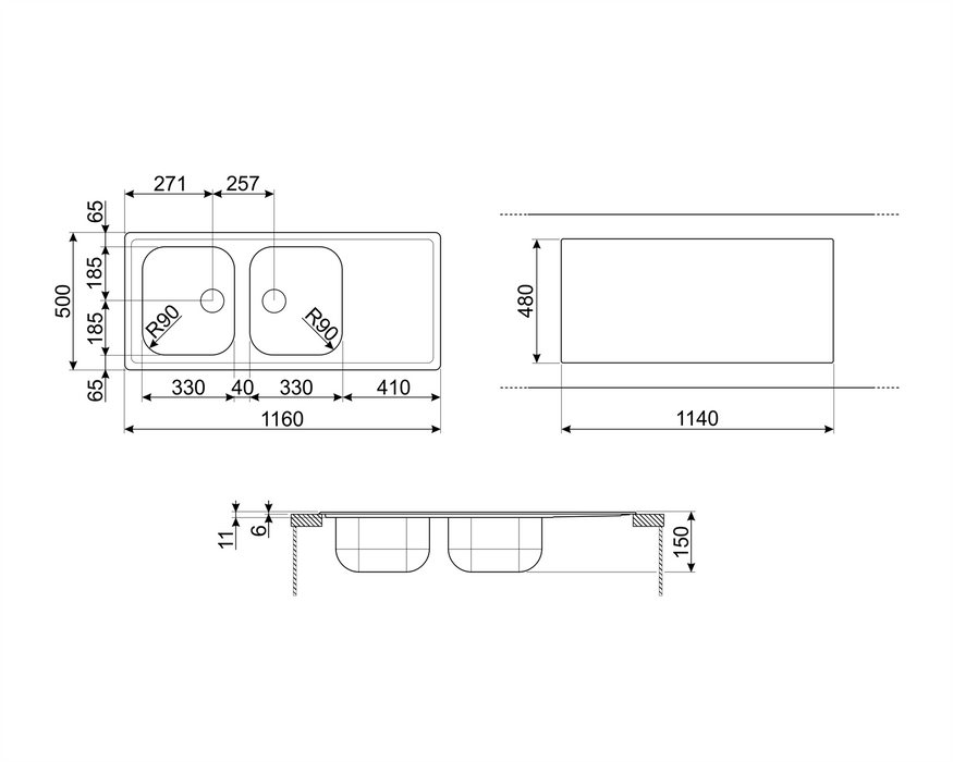 Lavello Inox Due Vasche Gocciolatoio Reversibile Smeg