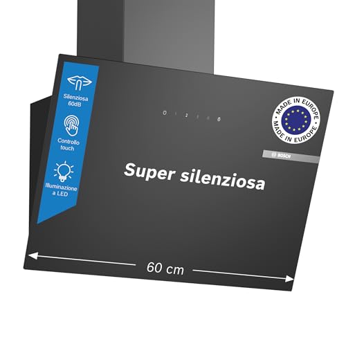 Cappa Design Vetro a Parete 60cm 220W Nera LED