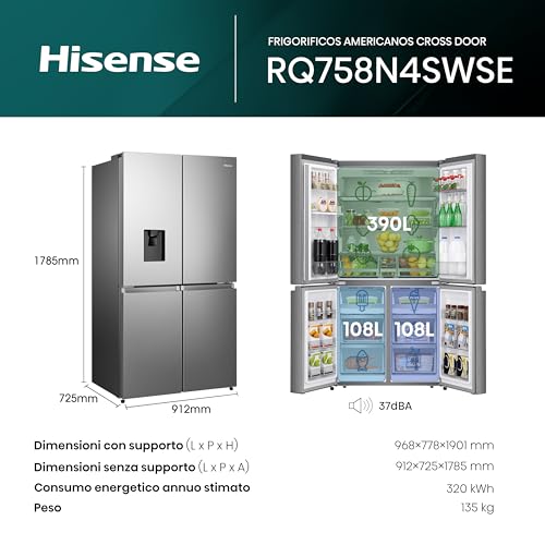 Frigorifero Hisense 4 Porte Total NoFrost 606L Inox 91cm