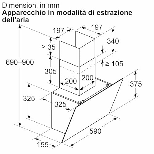 Cappa Design Vetro a Parete 60cm 220W Nera LED