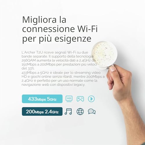 Scheda Rete WiFi USB 600Mbps Dual Band TP-Link Archer T2U Nano