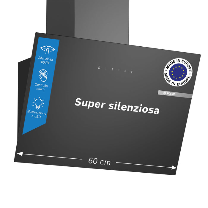 Cappa Design Vetro a Parete 60cm 220W Nera LED