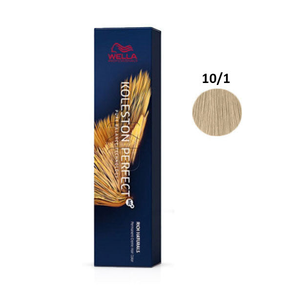 Tinta per capelli Wella Koleston Perfect Me Pure Naturals colore 10/1, tonalità biondo naturale chiaro, confezione blu con grafica di grano, SKU: 657202