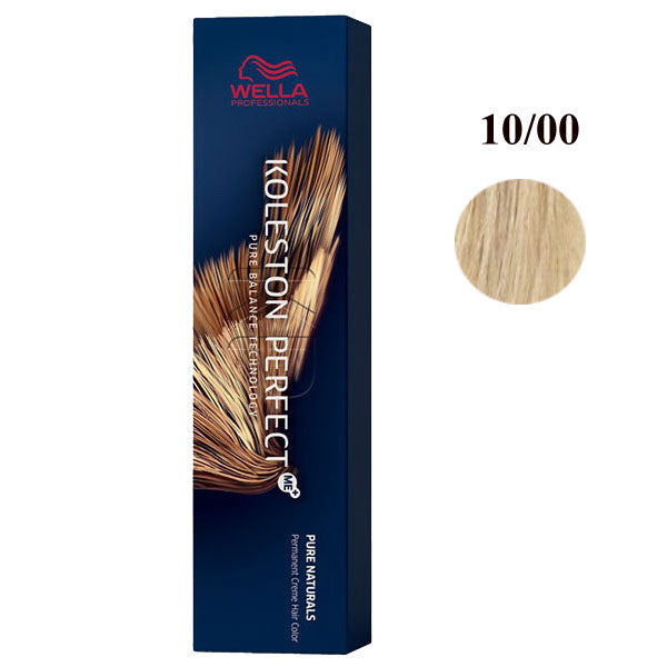Tinta per capelli Wella Koleston Perfect Me Pure Naturals colore 10/00, tonalità biondo chiaro naturale, confezione elegante blu, SKU: 657202