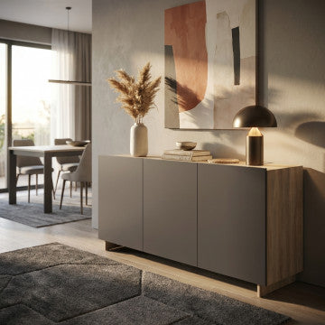 Mobile tre ante in truciolare bilaminato olmo e grigio 150x40x78 cm