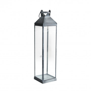 Lanterna media in metallo e vetro, dimensioni 11x11x44 cm, colore grigio
